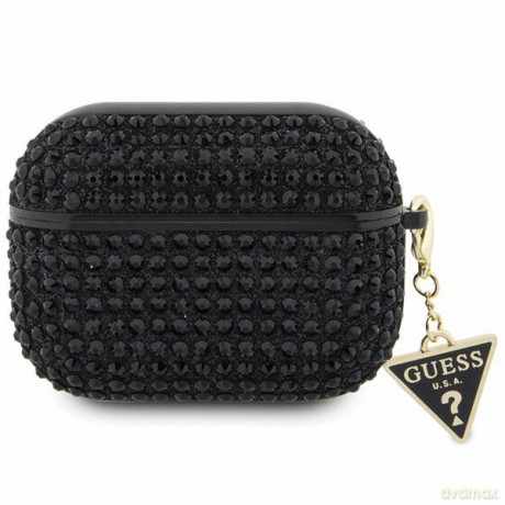 Guess etui do AirPods Pro GUAPHDGTPK czarne Rhinestone Triangle Charm