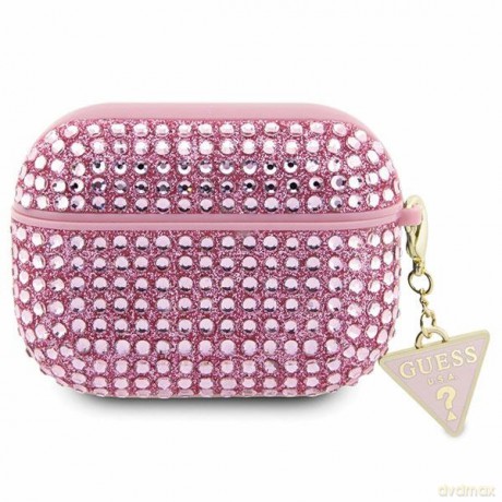 Guess etui do AirPods Pro GUAPHDGTPP różowe Rhinestone Triangle Charm