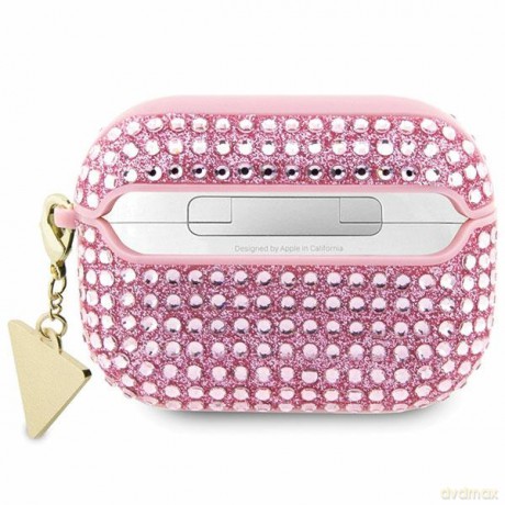 Guess etui do AirPods Pro GUAPHDGTPP różowe Rhinestone Triangle Charm