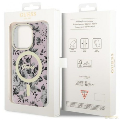 Guess Etui Flower do Apple iPhone 14 Pro Pink