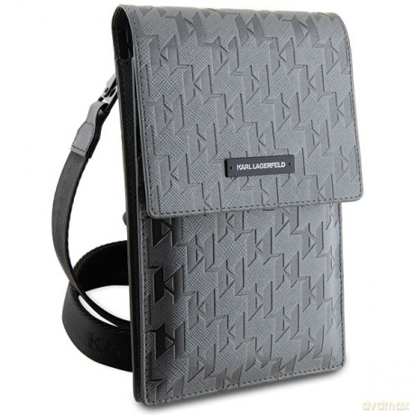 Karl Lagerfeld torebka na telefon KLWBSAMSMG srebrna hardcase Phone Pounch Universal Saffiano Mono Plaque
