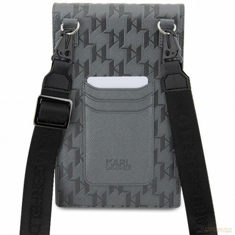 Karl Lagerfeld torebka na telefon KLWBSAMSMG srebrna hardcase Phone Pounch Universal Saffiano Mono Plaque