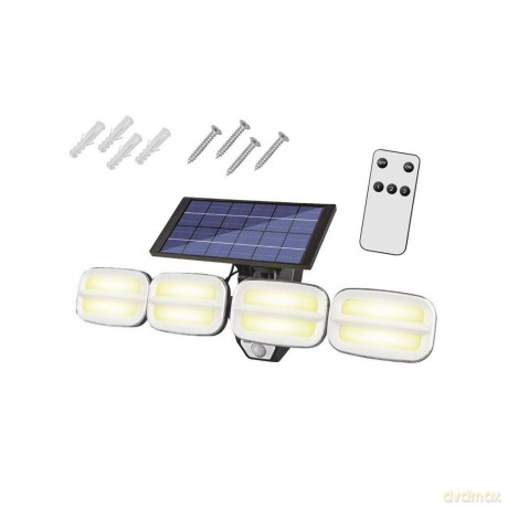 Lampa ścienna solarna regulowana z pilotem 8 LED COB 800lm PIR IP65 4800mAh