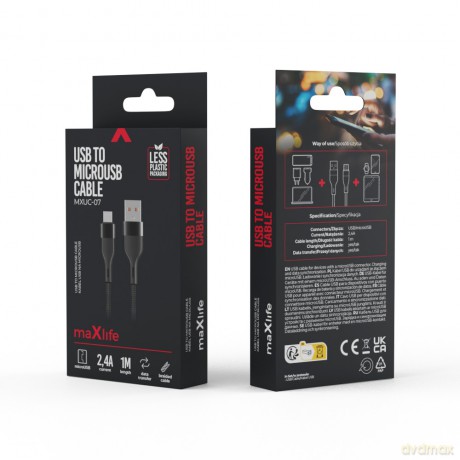 Maxlife kabel MXUC-07 USB - microUSB 1,0 m 2,4A czarny nylonowy