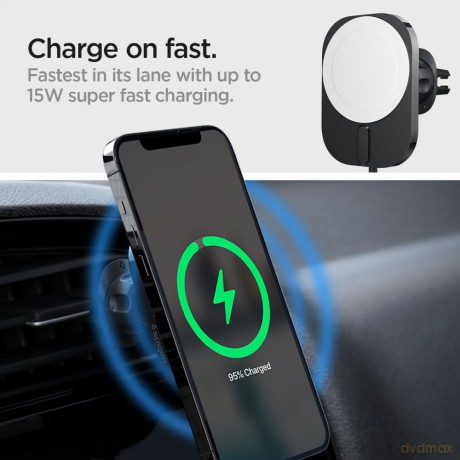 Spigen uchwyt samochodowy z ładowarką ITM12W Onetap Pro 3 Magnetic Magsafe Vent Car Mount Wireless Charger black