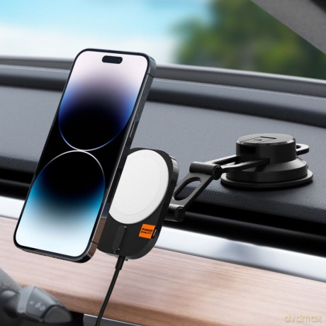 Spigen uchwyt samochodowy z ładowarką ITM35W Onetap Pro 3 Magnetic Magsafe Dashboard Car Mount Wireless Charger black