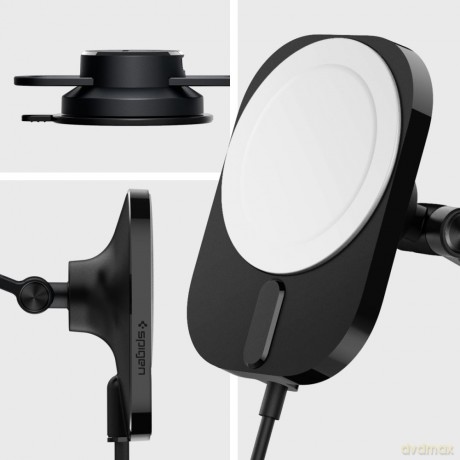 Spigen uchwyt samochodowy z ładowarką ITM35W Onetap Pro 3 Magnetic Magsafe Dashboard Car Mount Wireless Charger black