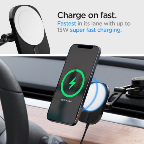 Spigen uchwyt samochodowy z ładowarką ITM35W Onetap Pro 3 Magnetic Magsafe Dashboard Car Mount Wireless Charger black