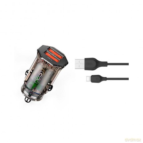 XO Clear ładowarka samochodowa CC49 2x USB 2,4A dymiona + kabel USB-C