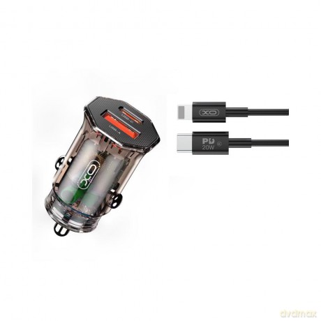 XO Clear ładowarka samochodowa CC50 PD 30W QC 24W 1x USB 1x USB-C dymiona + kabel USB-C - Lightning