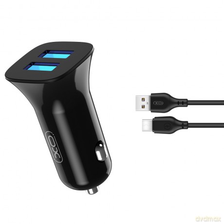XO ładowarka samochodowa TZ10 2x USB 2,4A czarna + kabel USB-C