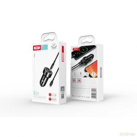 XO ładowarka samochodowa TZ11 PD QC 20W 1x USB 1x USB-C czarna + kabel USB-C - Lightning