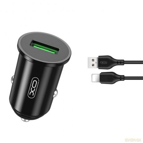 XO ładowarka samochodowa TZ12 QC 3.0 18W 1x USB czarna + kabel Lightning