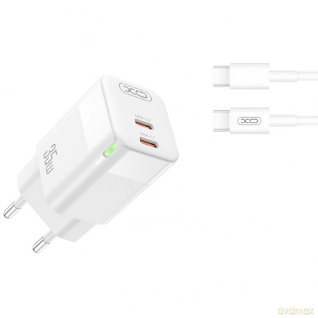 XO ładowarka sieciowa CE07 PD 35W 2x USB-C biała + kabel USB-C - USB-C