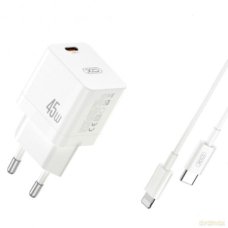 XO ładowarka sieciowa CE09 PD 45W 1x USB-C biała + kabel USB-C - Lightning