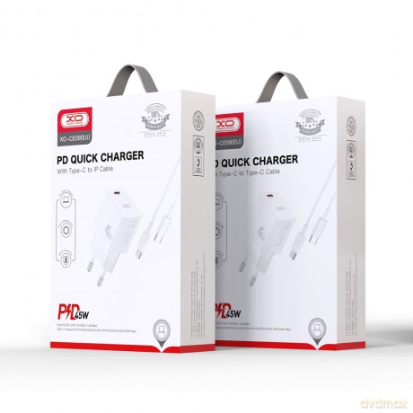 XO ładowarka sieciowa CE09 PD 45W 1x USB-C biała + kabel USB-C - Lightning