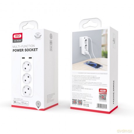 XO ładowarka sieciowa z rozdzielaczem gniazda WL08 2,4 A 2x USB biała 16A 4000W MAX