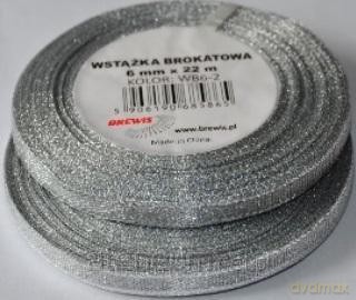 Wstążka brokatowa srebrna 6mmx22m