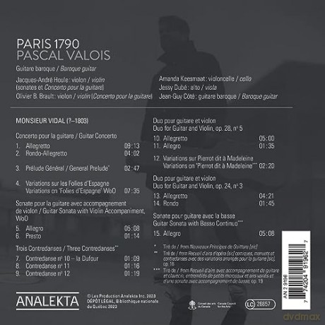 Pascal Valois: Paris 1790: The Music Of Monsieur Vidal [CD]