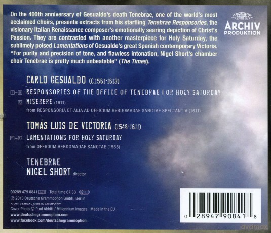 Tenebrae: Gesualdo, Victoria [CD]