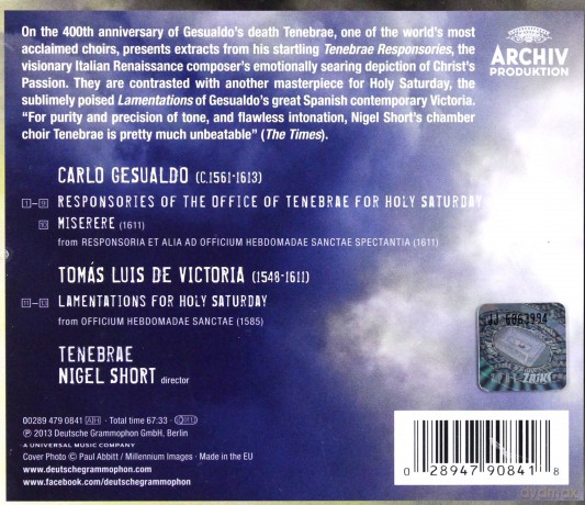 Tenebrae: Gesualdo, Victoria [CD]