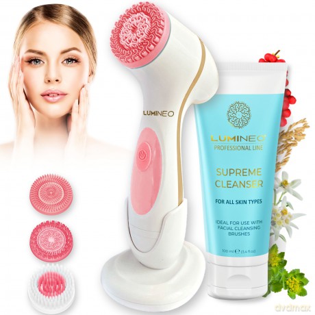 Szczoteczka do twarzy model 868 różowa + żel all skin types 100 ml Lumineo