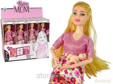 Lalka w ciąży różowa sukienka w kwiaty