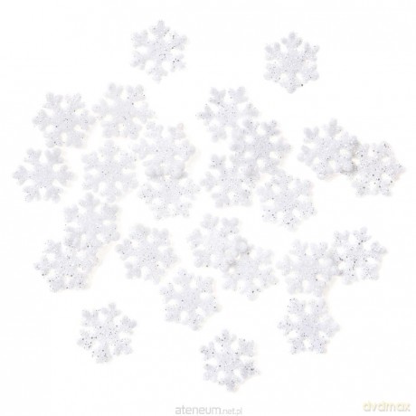 Śnieżynki z brokatem białe 2,4cm 24szt