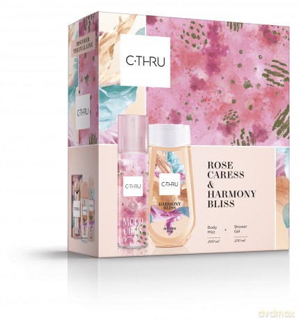 C-THRU Zestaw prezentowy (Mgiełka do ciała Rose Caress 200ml+Żel pod prysznic Harmony Bliss 250ml)