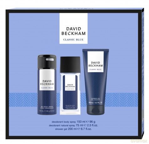 DAVID BECKHAM Zestaw prezentowy Classic Blue (Dezodorant naturalny spray 75ml+Żel pod prysznic 200ml+Dezodorant body spray 150ml)