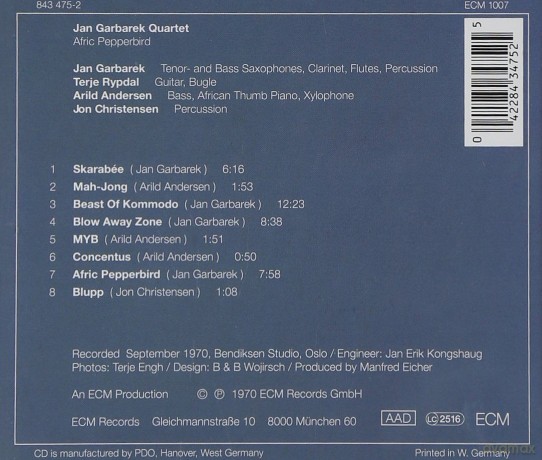 Jan Garbarek Quartet: Afric Pepperbird [CD]