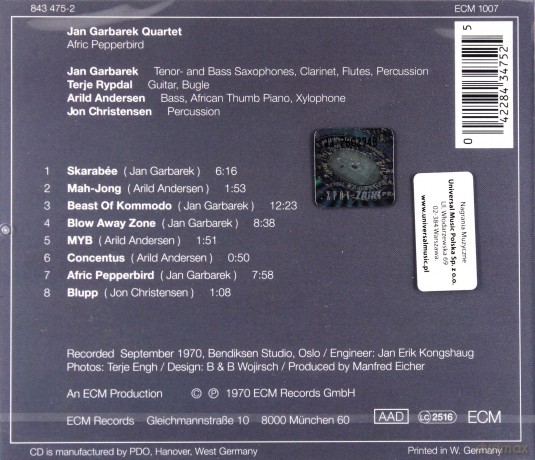 Jan Garbarek Quartet: Afric Pepperbird [CD]