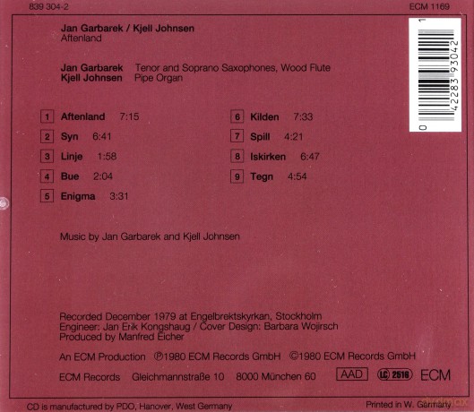 Jan Garbarek,Kjell Johnsen: Aftenland [CD]