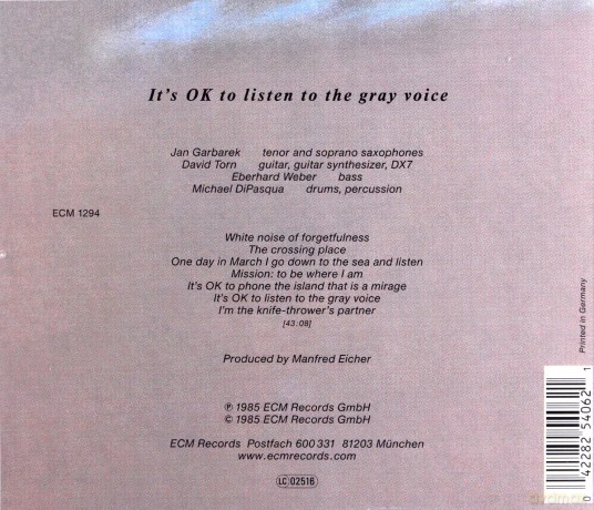 Jan Garbarek: It's Ok To Listen To The Gray Voice [CD]