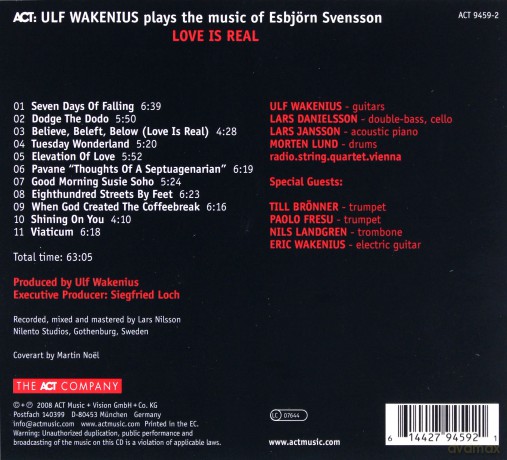 Wakenius, Ulf (radio.string.quartet.vienna, L. Danielsson, M. Lund, L. Jansson): Love Is Real (Plays the music of Esbjörn Svensson) [CD]