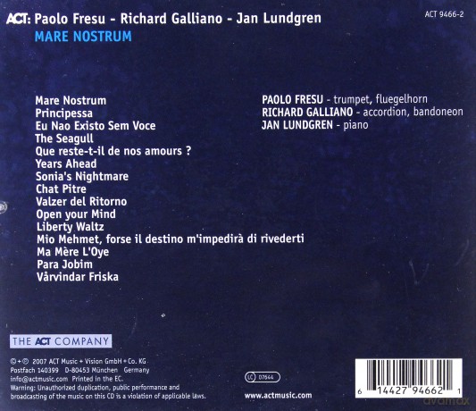 Fresu, Paolo / Galliano, Richard / Lundgren, Jan: Mare Nostrum [CD]
