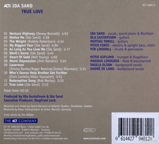 Ida Sand (O. Gustafsson, M. Torell, P. Forss, P. Lindvall, P. Asplund, M. Lindgren, I. Olson, A. De Lang): True Love [CD]