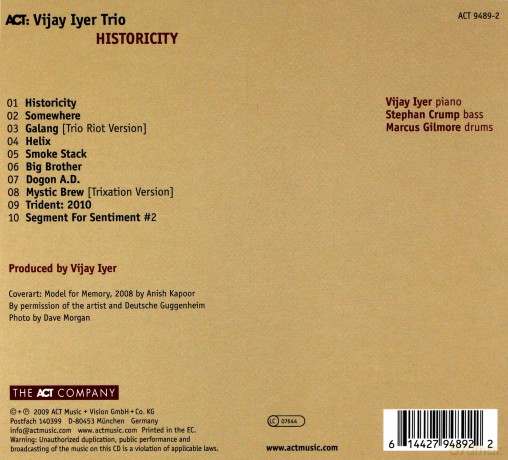 Iyer, Vijay Trio (S. Crump, M. Gilmore): Historicity [CD]