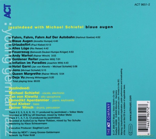 jazzIndeed (M. Schiefel, J. von Klewitz, B. Aperdannier, P. Kleber, R. Winch): Blaue Augen [CD]
