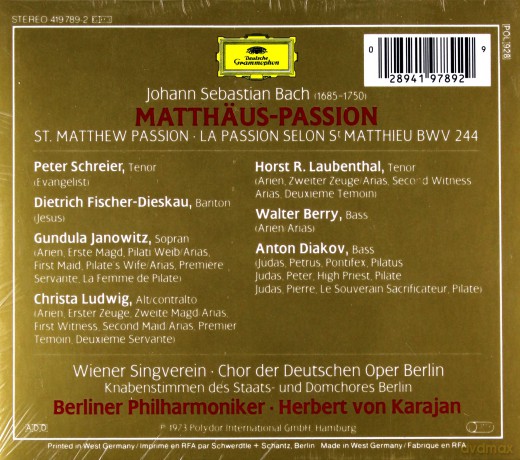 Janowitz Karajan: Bach:Matthaeus-Passion [3CD]
