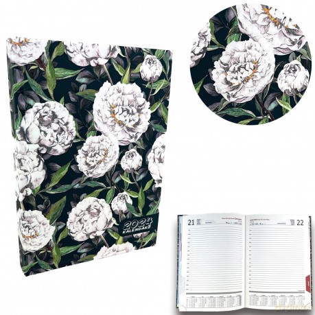 Kalendarz 2024 dzienny sb/nd osobno A5 soft touch peonie w zieleni EV230039 [KALENDARZ]