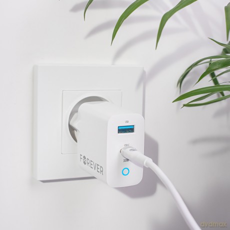 Forever ładowarka sieciowa GaN PD QC TC-06-33AC 1x USB-C 1x USB 33W biała