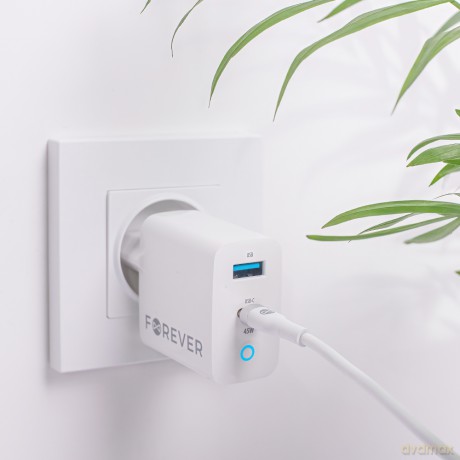 Forever ładowarka sieciowa GaN PD QC TC-06-45AC 1x USB-C 1x USB 45W biała