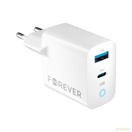 Forever ładowarka sieciowa GaN PD QC TC-06-45AC 1x USB-C 1x USB 45W biała