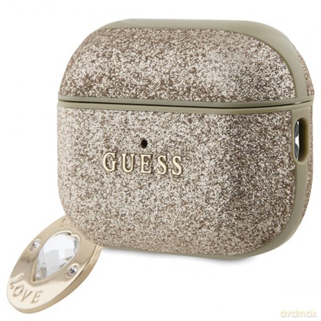 Guess etui do AirPods Pro 2 GUAP2PGEHCDD złote Fixed Glitter W/ Heart Diamond Charm Light