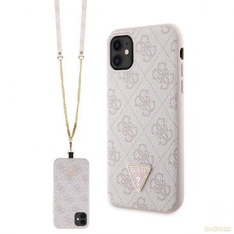 Guess nakładka do iPhone 11 GUHCN61P4TDSCPP różowa HC PU Leather Metal Logo Strass Crossbody