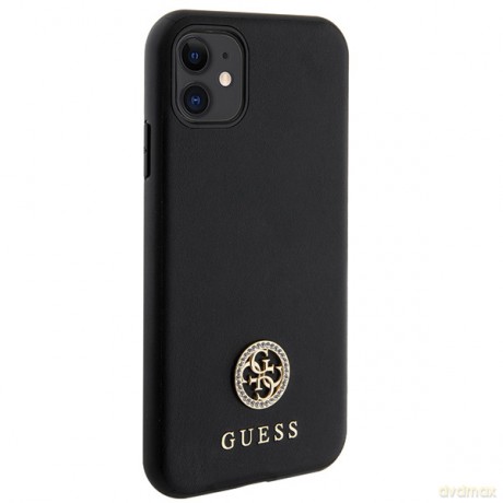 Guess nakładka do iPhone 11 GUHCN61PS4DGPK czarna HC PU 4G Metal Logo Strass