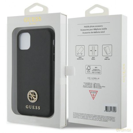 Guess nakładka do iPhone 11 GUHCN61PS4DGPK czarna HC PU 4G Metal Logo Strass