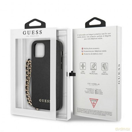 Guess nakładka do iPhone 11 GUHCN61SASGBK czarne hard case Saffiano Chain