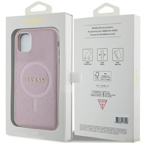 Guess nakładka do iPhone 11 GUHMN61PSAHMCP różowa Saffiano Magsafe